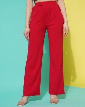 straight fit flat front pants with high rise waist