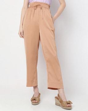 straight fit flat-front pants with slit pockets