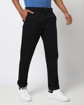 straight fit flat-front pants