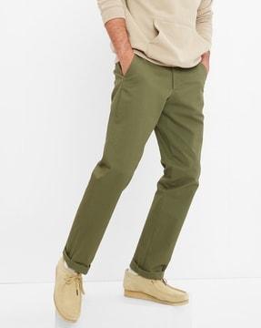 straight fit flat-front pants