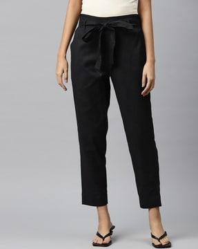 straight fit flat-front trousers with belt