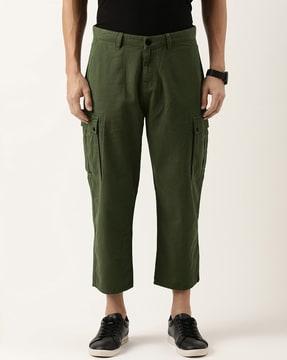 straight fit flat-front trousers with cargo pockets