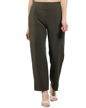 straight fit flat-front trousers with elasticated waistband