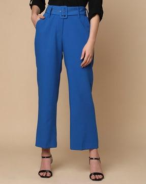 straight fit flat-front trousers with insert pockets