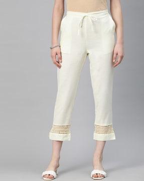 straight fit flat-front trousers with lace detail