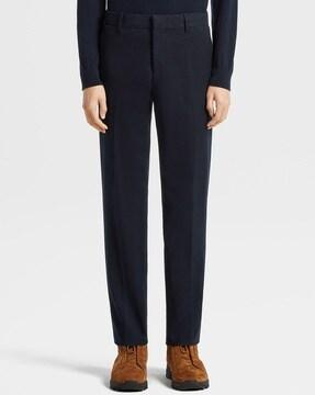 straight fit flat-front trousers