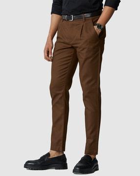 straight fit flat-front trousers