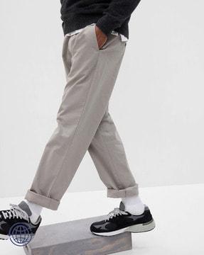 straight fit flat-front trousers