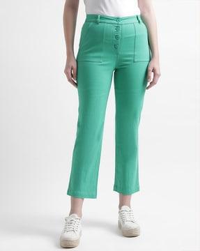 straight fit flat-front trousers