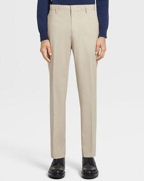 straight fit flat-front trousers