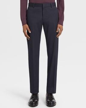 straight fit flat-front trousers