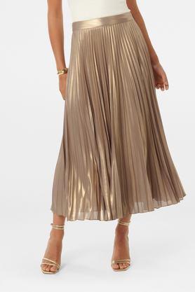 straight fit full length polyester women's party wear skirt - brown