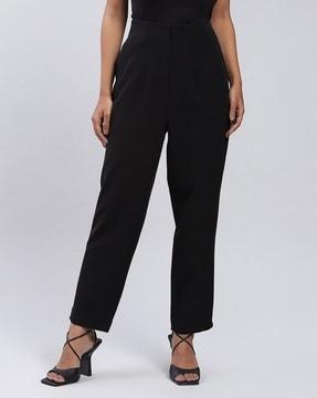 straight fit high-rise ankle-length trousers