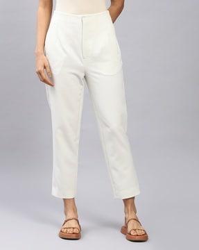 straight fit high-rise ankle-length trousers