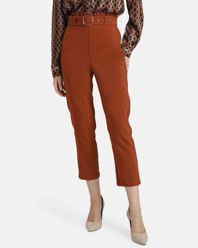straight fit high-rise pants with belt