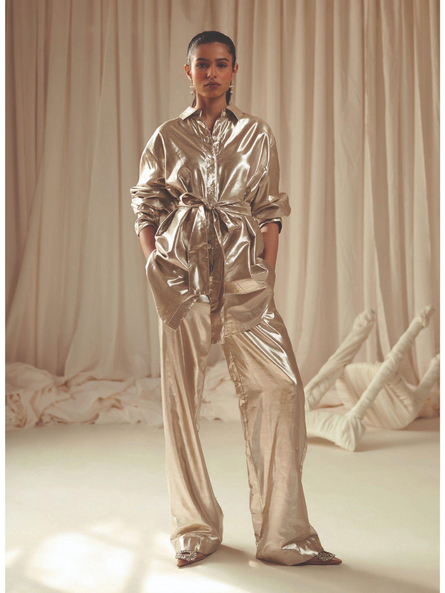 straight fit metallic willow pant