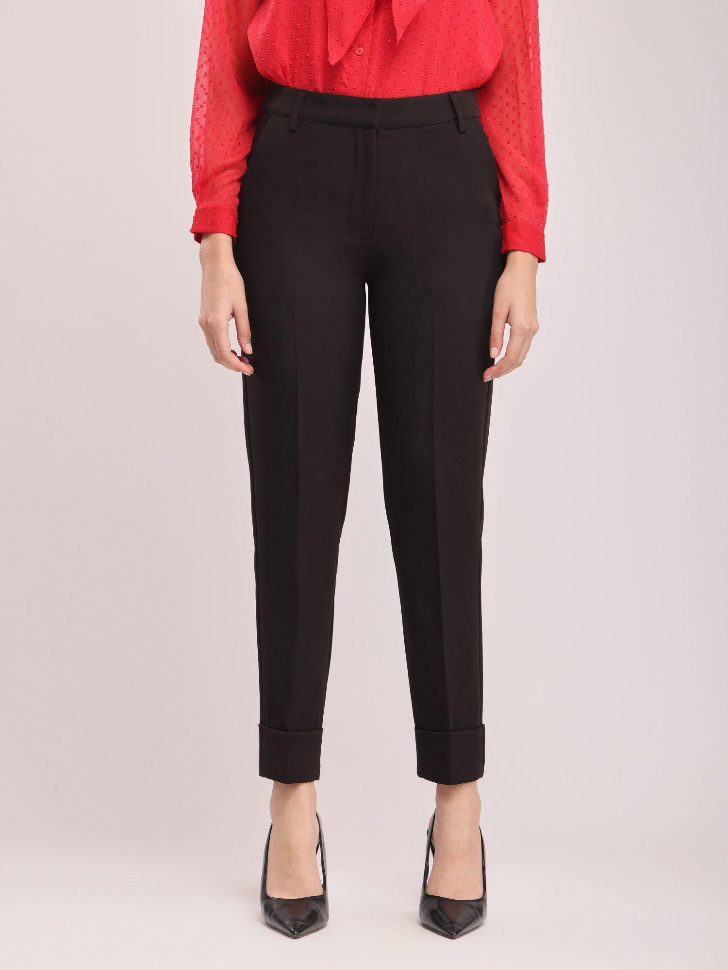 straight fit mid rise trousers - black