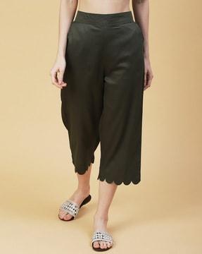 straight fit palazzos with scalloped hems