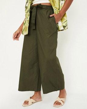 straight fit palazzos with tie-up belt