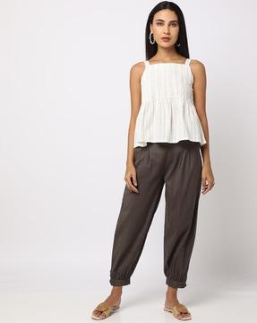 straight fit pants with button accent