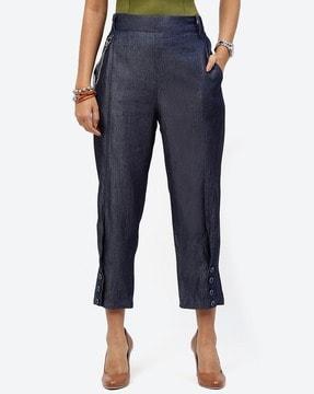 straight fit pants with buttoned accent