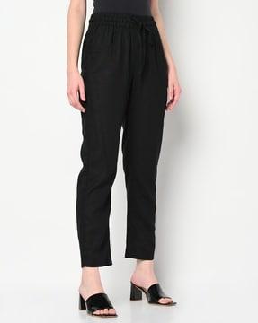 straight fit pants with drawstring waist