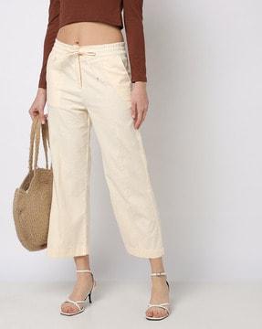 straight fit pants with drawstring waist