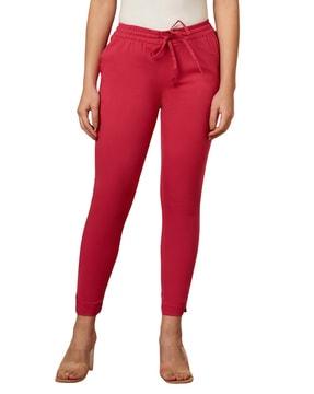 straight fit pants with drawstring waist