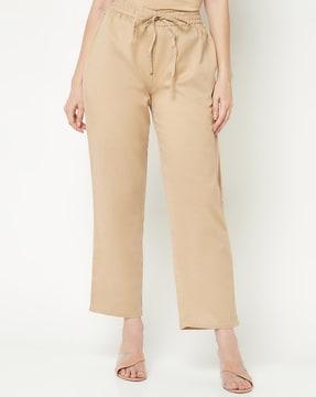straight fit pants with elasticated drawstring waist