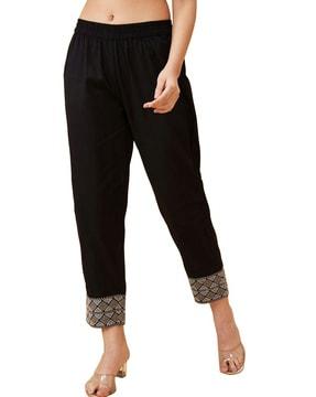 straight fit pants with embroidered hem