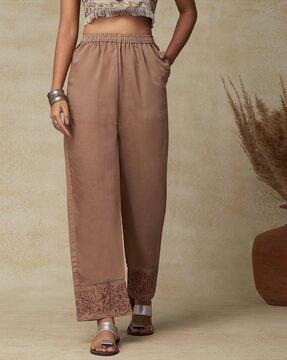 straight fit pants with embroidered hem