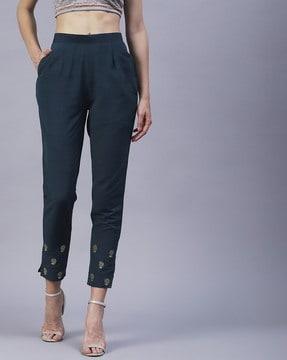 straight fit pants with embroidered zari border
