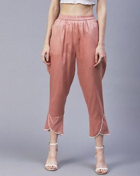 straight fit pants with overlap hem