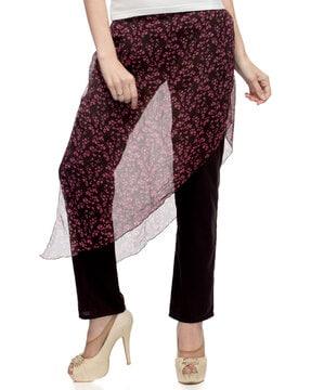 straight fit pants with printed overlapping panel