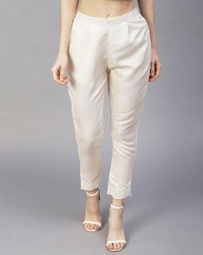 straight fit pants with semi-elasticated waist