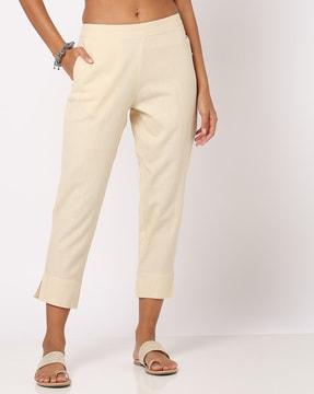 straight fit pants with semi-elasticated waist