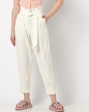 straight fit paper-bag pants