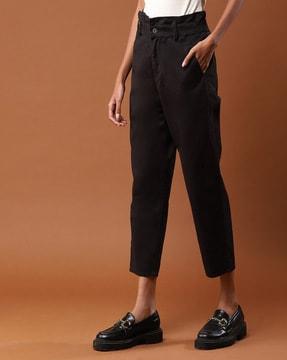 straight fit paperbag cropped trousers