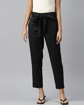 straight fit paperbag-waist pleated pants