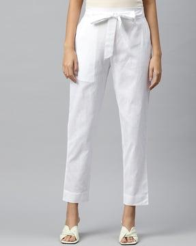 straight fit paperbag-waist pleated pants