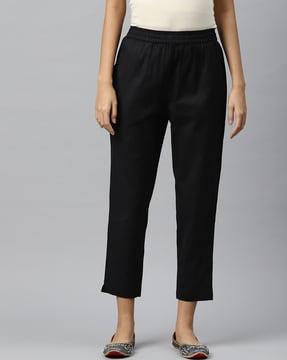 straight fit pleated pants with insert pocket