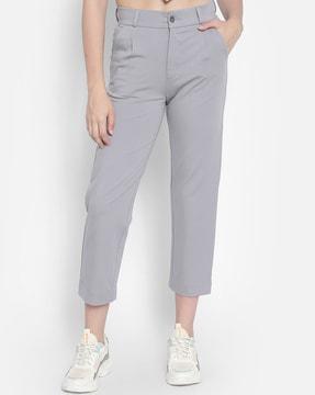straight fit pleated trousers with insert pockets