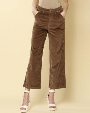 straight fit ribbed flat-front trousers