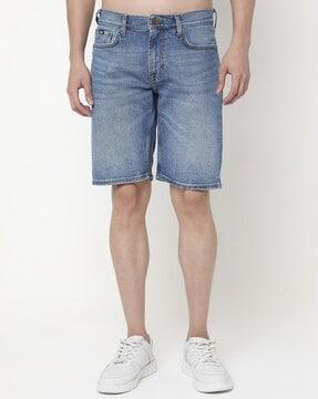 straight fit solid shorts