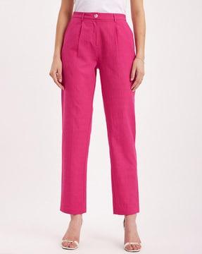 straight fit trousers with button closure