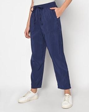 straight fit trousers with drawstring waist