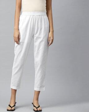 straight fit trousers with elasticated waist