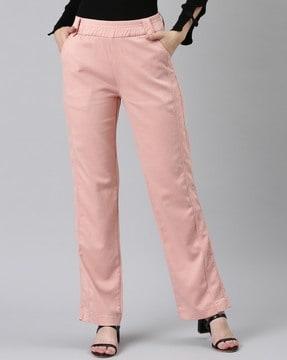 straight fit trousers with elasticated waistband
