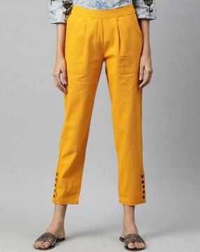 straight fit trousers with semi-elasticated waist