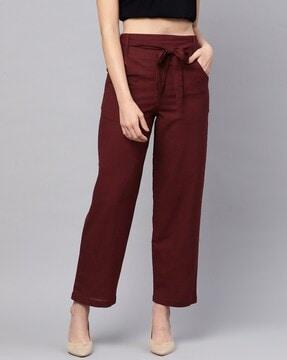 straight fit trousers with waist belt